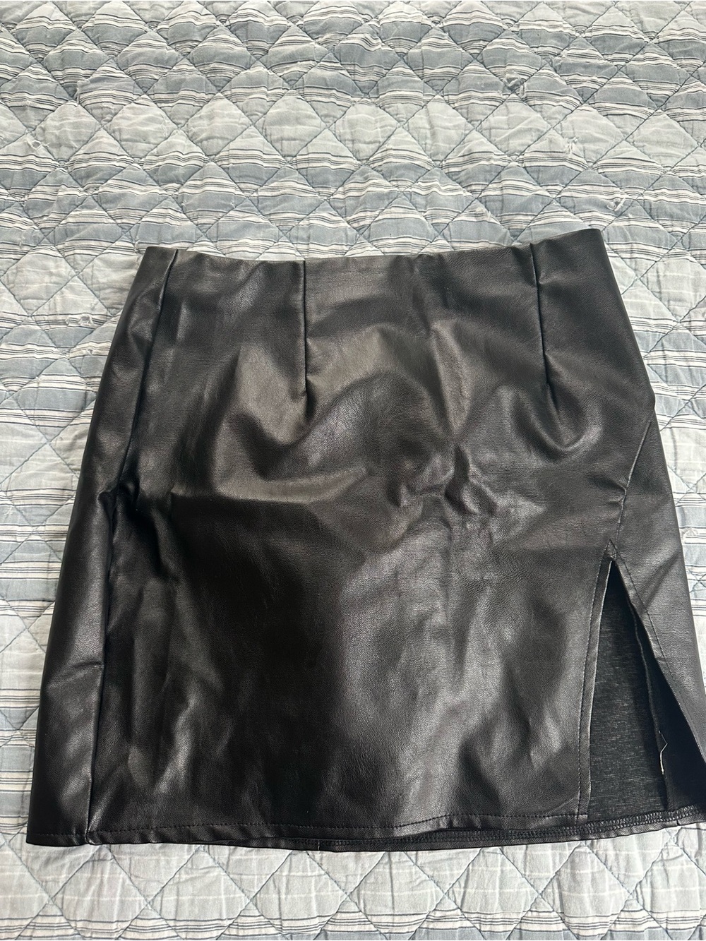 Lulus Black Faux Leather Mini Skirt with Side Slit